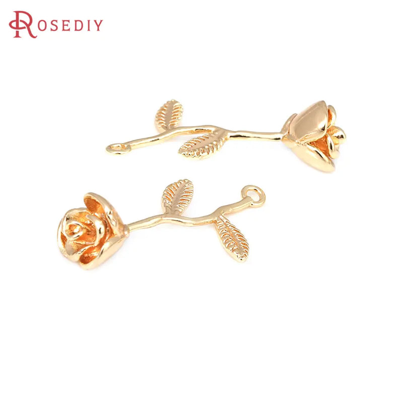 6PCS 18K Brass Flower Branch Charms Pendants for Jewelry Making