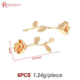 6PCS 18K Brass Flower Branch Charms Pendants for Jewelry Making