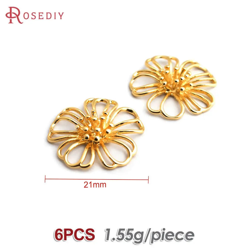6PCS 18K Brass Flower Charms Pendants Jewelry Making Supplies