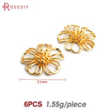 6PCS 18K Brass Flower Charms Pendants Jewelry Making Supplies