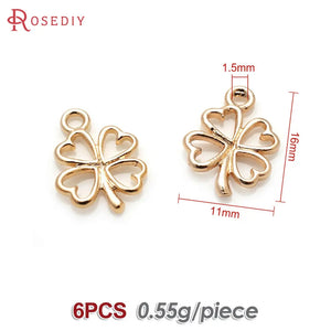 6PCS 18K Brass Clover Charms Pendants for DIY Jewelry Making