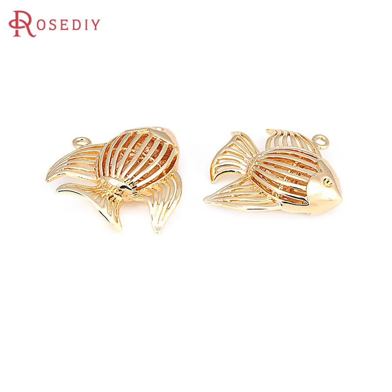 6PCS 18K Brass Fish Charms Pendants Jewelry Making Accessories