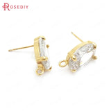6PCS 18K Brass & Glass Oval Stud Earrings DIY Jewelry Making Accessories