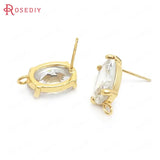 6PCS 18K Brass & Glass Oval Stud Earrings DIY Jewelry Making Accessories