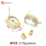 6PCS 18K Brass & Glass Oval Stud Earrings DIY Jewelry Making Accessories