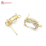 6PCS 18K Brass & Glass Oval Stud Earrings DIY Jewelry Making Accessories