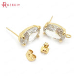 6PCS 18K Brass & Glass Oval Stud Earrings DIY Jewelry Making Accessories