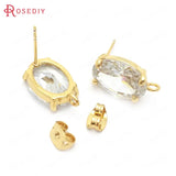 6PCS 18K Brass & Glass Oval Stud Earrings DIY Jewelry Making Accessories