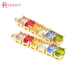6PCS 18K Brass Glass Rectangle Charms Pendants for DIY Jewelry Making