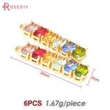 6PCS 18K Brass Glass Rectangle Charms Pendants for DIY Jewelry Making