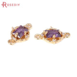 6PCS 18K Brass Zircon 2 Holes Charms Pendants Jewelry Making Women