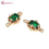 6PCS 18K Brass Zircon 2 Holes Charms Pendants Jewelry Making Women