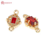 6PCS 18K Brass Zircon 2 Holes Charms Pendants Jewelry Making Women