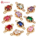 6PCS 18K Brass Zircon 2 Holes Charms Pendants Jewelry Making Women