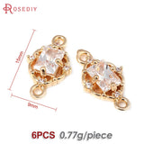 6PCS 18K Brass Zircon 2 Holes Charms Pendants Jewelry Making Women