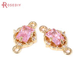 6PCS 18K Brass Zircon 2 Holes Charms Pendants Jewelry Making Women