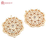 6PCS 18K Brass and Zircon 2 Holes Flower Connect Charms Pendants