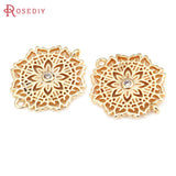 6PCS 18K Brass and Zircon 2 Holes Flower Connect Charms Pendants