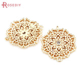 6PCS 18K Brass and Zircon 2 Holes Flower Connect Charms Pendants