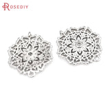 6PCS 18K Brass and Zircon 2 Holes Flower Connect Charms Pendants