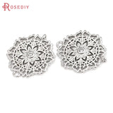 6PCS 18K Brass and Zircon 2 Holes Flower Connect Charms Pendants