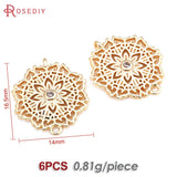 6PCS 18K Brass and Zircon 2 Holes Flower Connect Charms Pendants