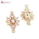 6PCS 18K Brass Flowers Connect Charms Pendants Zircon Jewelry Making Earrings