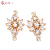 6PCS 18K Brass Flowers Connect Charms Pendants Zircon Jewelry Making Earrings