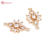 6PCS 18K Brass Flowers Connect Charms Pendants Zircon Jewelry Making Earrings
