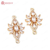 6PCS 18K Brass Flowers Connect Charms Pendants Zircon Jewelry Making Earrings