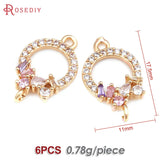 6PCS 18K Brass Zircon 2 Holes Connect Charms Pendants Diy Earrings Accessories