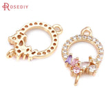6PCS 18K Brass Zircon 2 Holes Connect Charms Pendants Diy Earrings Accessories