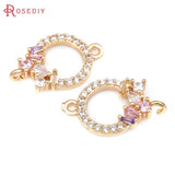 6PCS 18K Brass Zircon 2 Holes Connect Charms Pendants Diy Earrings Accessories