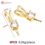 6PCS 18K Brass Zircon Half Hole Beads Charms Pendants High DIY Jewelry Making