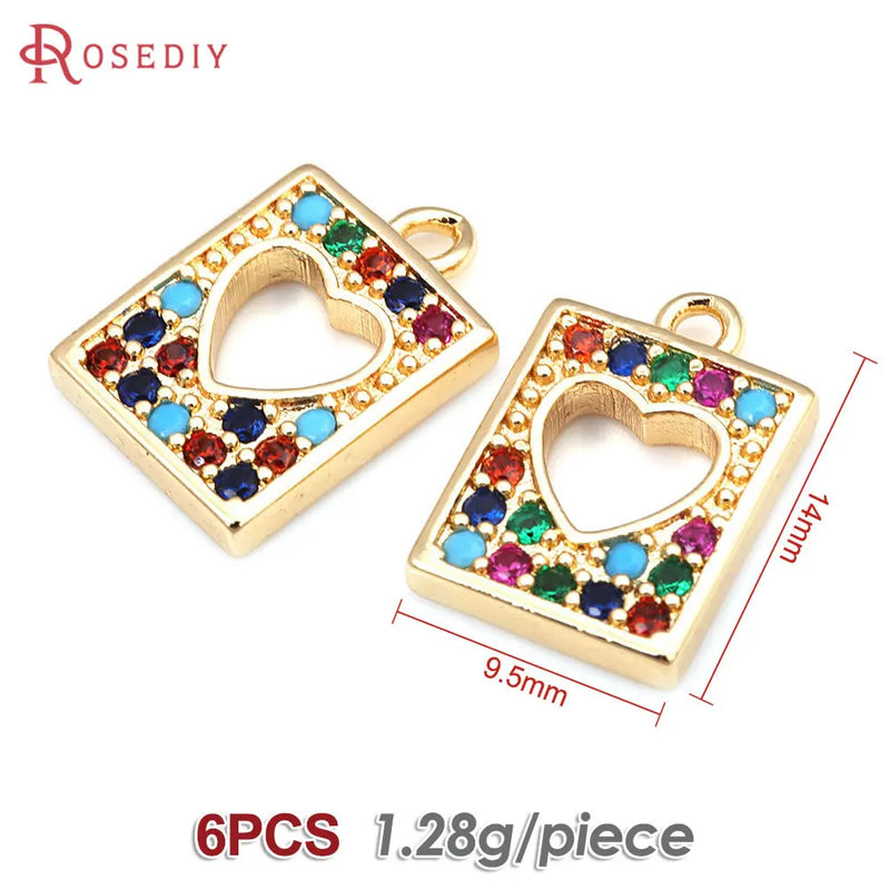 6PCS 18K Brass Zircon Charms Pendants DIY Jewelry Making Necklace Earrings
