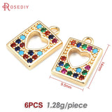 6PCS 18K Brass Zircon Charms Pendants DIY Jewelry Making Necklace Earrings