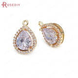 6PCS 18K Brass Zircon Drop Shape Charms Pendants Diy Jewelry Making