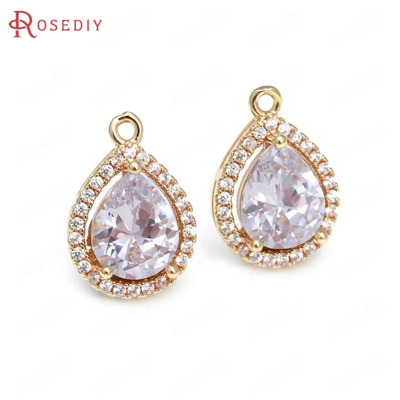 6PCS 18K Brass Zircon Drop Shape Charms Pendants Diy Jewelry Making