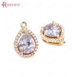 6PCS 18K Brass Zircon Drop Shape Charms Pendants Diy Jewelry Making