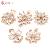 6PCS 18K Brass Zircon Flower Charms Pendants High Jewelry Making