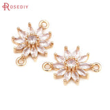 6PCS 18K Brass Zircon Flower Charms Pendants High Jewelry Making
