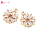 6PCS 18K Brass Zircon Flower Charms Pendants High Jewelry Making