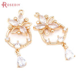 6PCS 18K Brass Zircon Flower Charms Pendants Jewelry Making Women