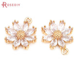 6PCS 18K Brass Zircon Flower Charms Pendants High Jewelry Making