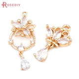 6PCS 18K Brass Zircon Flower Charms Pendants Jewelry Making Women