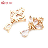 6PCS 18K Brass Zircon Flower Charms Pendants Jewelry Making Women