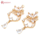 6PCS 18K Brass Zircon Flower Charms Pendants Jewelry Making Women