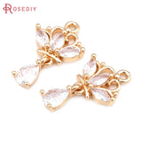 6PCS 18K Brass Zircon Flower Charms Pendants Jewelry Making Women