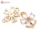 6PCS 18K Brass Zircon Flower Charms Pendants High Jewelry Making
