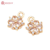 6PCS 18K Brass Zircon Flower Charms Pendants High Jewelry Making